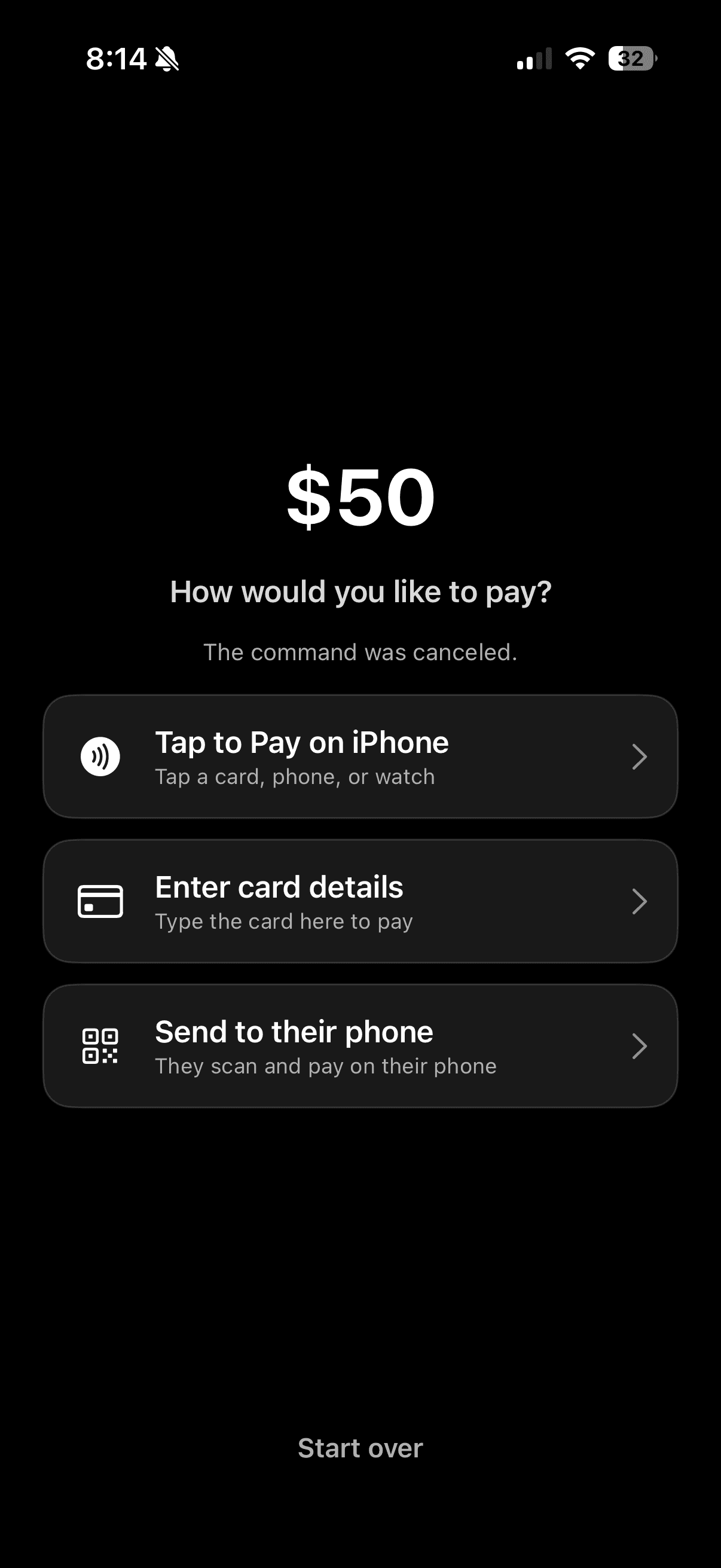 Choosing Tap to Pay on iPhone in Fundrly Kiosk